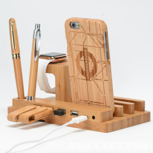 Eco-Friendly Bamboo Charging Station for iPhone & Apple Watch