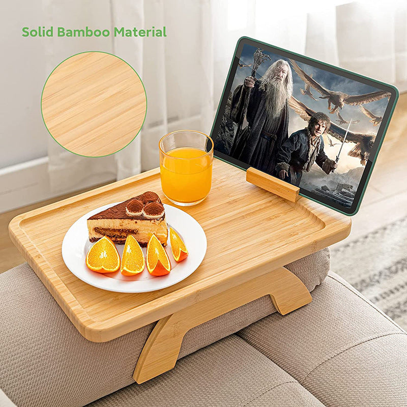 Sleek Bamboo Sofa Tray – Stylish & Spill-Proof Design