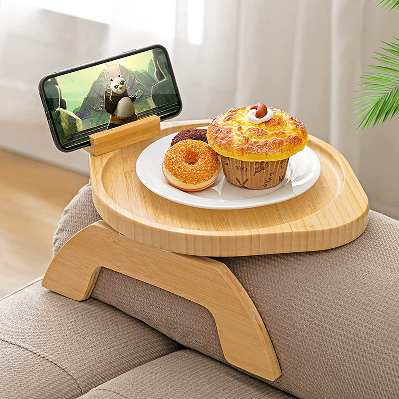 Sleek Bamboo Sofa Tray – Stylish & Spill-Proof Design